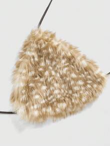 ROMWE J-Fashion Y2K性感鹿斑印花蓬松露背上衣和半身裙套装（女款） - 棕色 - 查看 4