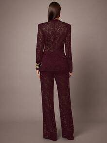 Silquee Quần âu tối giản phối ren họa tiết đơn sắc dành cho nữ mặc hàng ngày - Màu Đỏ Sâu - Xem 2