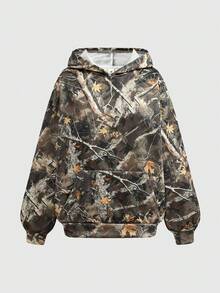 SHEIN Áo nỉ rộng in họa tiết dành cho nữ tuổi teen, phong cách thời trang đường phố thường ngày. - xanh quân đội - Xem 5