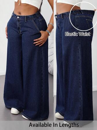 SHEIN Tall CURVE Plusstorlekar Sommar Höst Höst Tillbaka till skolan Hemkomst Söt 2000-talsstil Kawaii Y2k Flygplats Modest Gammaldags Pengar Tulum Casual Tvättad Låg midja Vida ben Blå Baggy Jeans