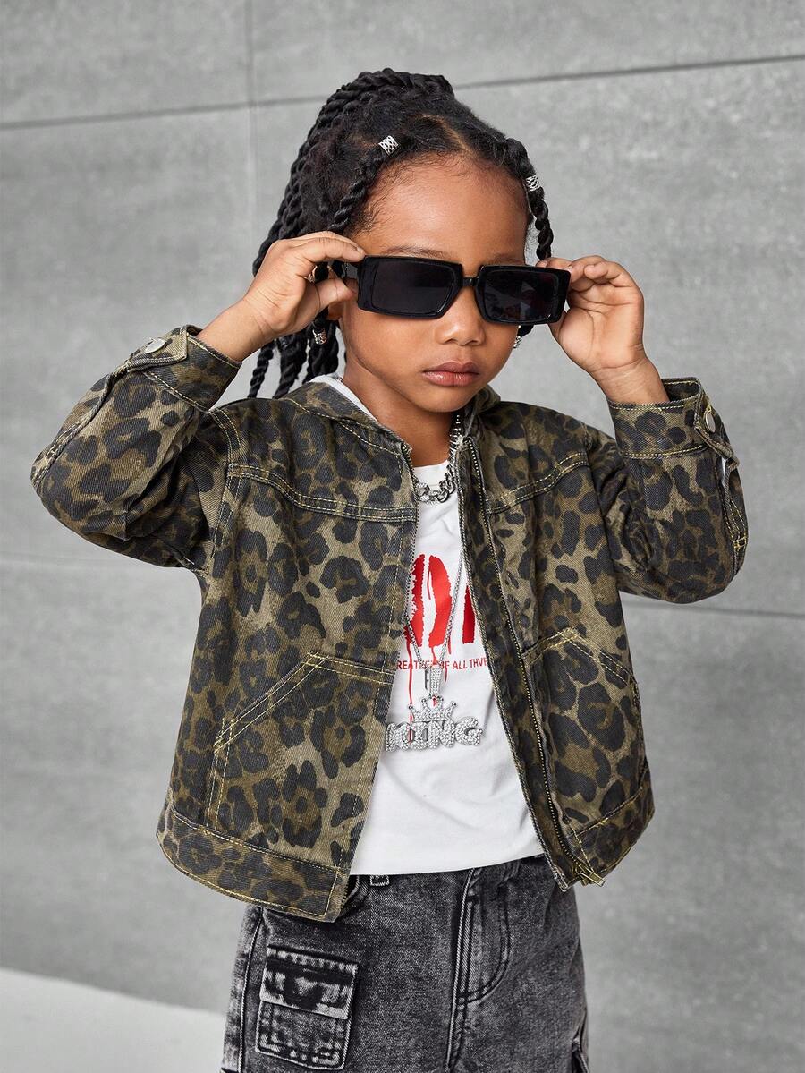 Chaqueta con capucha de jean con estampado de leopardo para niño - Multicolor - Ver 1