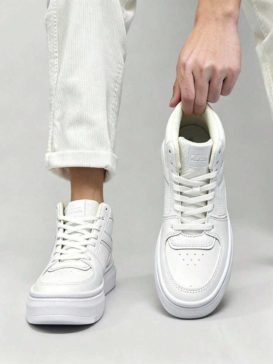 Tenis para hombre transpirable alta calidad punta redonda con cordones suela gruesa antideslizante estilo deportivo cancha tenis - Blanco - Ver 1