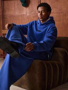 SWAVVY Men's Casual Fitted Hoodie And Drawstring Sweatpants Set - Blue - View 6