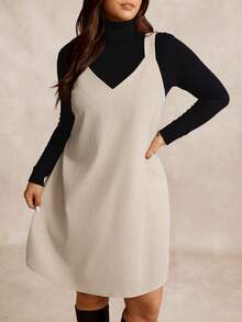 SHEIN LUNE Plus Size Casual Solid Color Sleeveless Dress - Beige - View 5