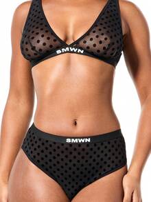 SUMWON WOMEN Polka Dot Mesh Briefs High Waisted Underwear With Branded Waistband - Black - View 4