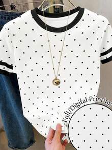 SHEIN Polka Dot Print Ringer Tee Graphic Tees Women Tops - Multicolor - View 1