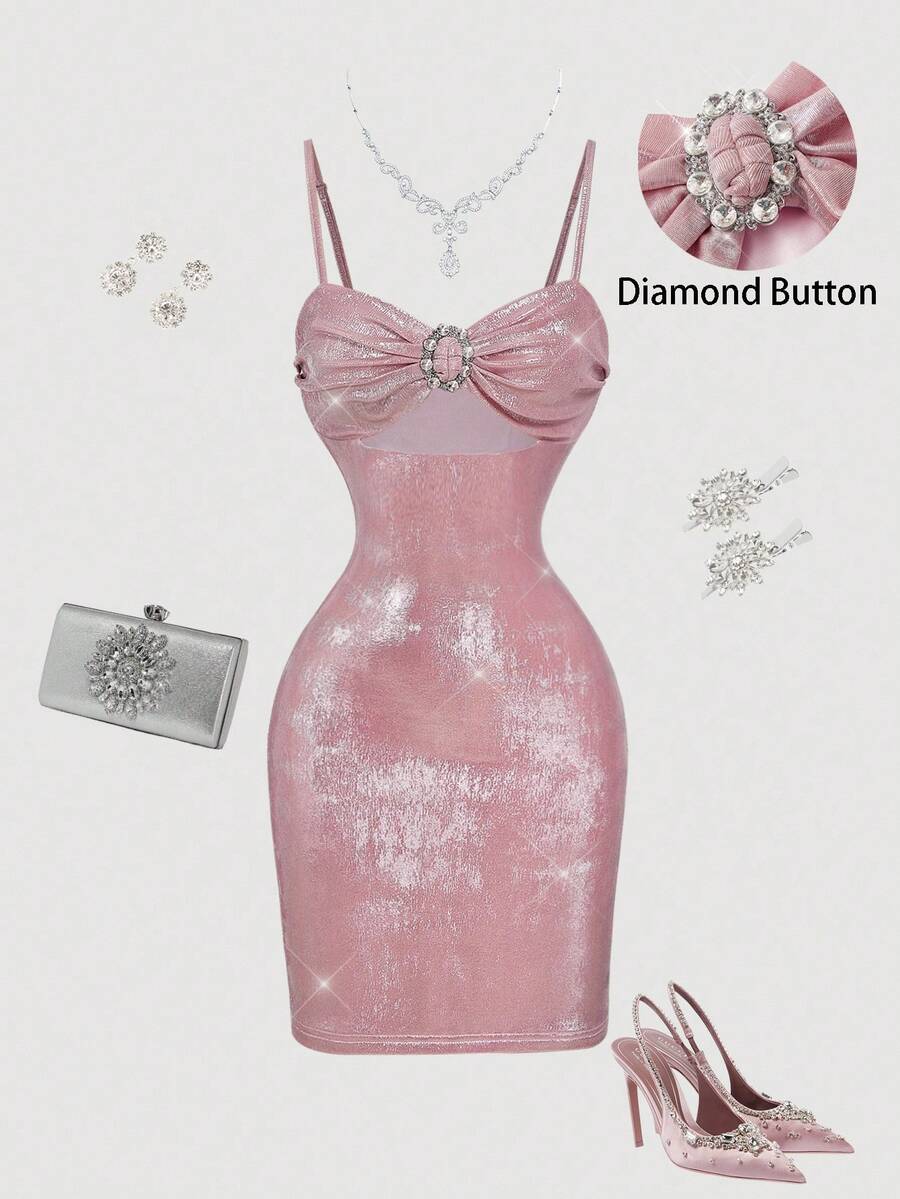 SHEIN MOD Vestido mini de mujer con diseño de círculo hueco con eslabones de perlas falsas de unicolor, vestido de Navidad, vestido rosa brillante, vestido rosa con lentejuelas, vestido rosa con lazo, vestido rosa con lentejuelas, vestido rosa con corsé, vestido para fiesta de Navidad, atuendo de Año Nuevo, vestido de fiesta, vestido de noche elegante, vestido de boda, vestido de lentejuelas, vestido de playa, vestido para salir, vestido ajustado, boda, fiesta de invitados de boda, vestido brillante - Púrpura malva - Ver 1