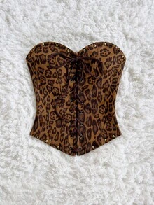 Soleia 女士休闲百搭吊带背心，露背系带设计，豹纹印花，适合海滩、婚礼、毕业典礼、圣帕特里克节、春假、复活节、音乐节等场合，打造波西米亚风、热带风情和优雅气质。 - 咖啡棕 - 查看 3