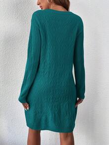 SHEIN LUNE 女式圆领纯色落肩长袖休闲针织毛衣 - 藍色 - 查看 2