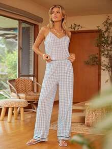 V-Neck Plaid Camisole And Pants Pajama Set - Multicolor - View 4