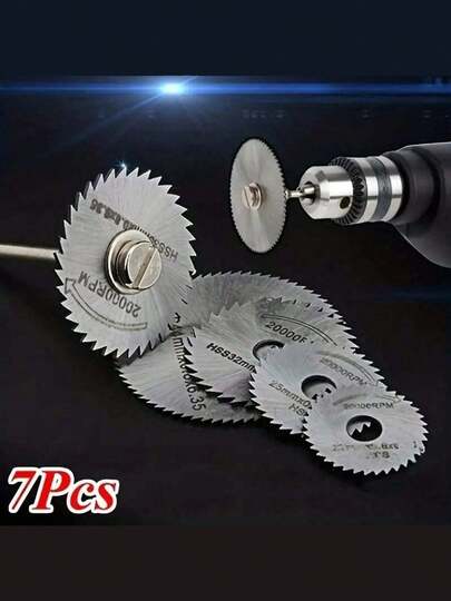 Set de 7 piezas: Cuchillas de sierra de alta velocidad de acero para cortar madera, plástico, cobre, aluminio y metales blandos, accesorio de varilla de 3.2 mm para amoladora eléctrica, accesorios de herramientas