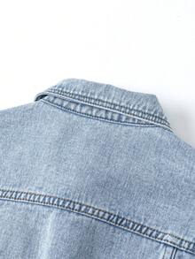 Tween Boy Enfärgad Knapp Framficka Långärmad Jeansjacka Och Kappa