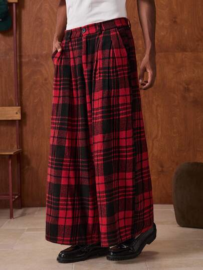 SWAVVY 男士休闲格子印花宽松长裤，圣诞节