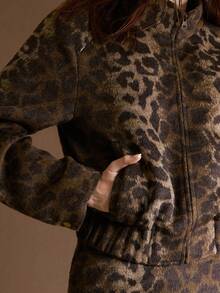 MOTF PREMIUM LEOPARD PRINT STAND COLLAR OVERSIZED JACKET, AUTUMN/WINTER - Mocha Brown - View 2