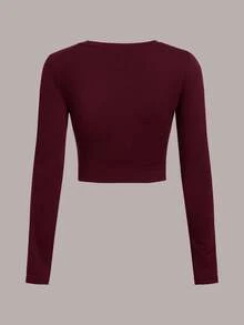SHEIN EZwear 3 件套休闲简约圆领长袖短款修身女式 T 恤，秋冬 - 彩色 - 查看 4