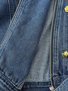 Elamini 女士时尚通勤牛仔上衣（配腰带）秋季 - 中等水洗藍 - 查看 7