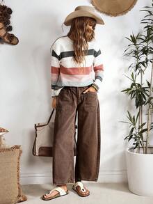 EMERY ROSE Quần jean nữ thời trang mùa hè đa năng thiết kế túi màu trơn - Cà phê nâu - Xem 6