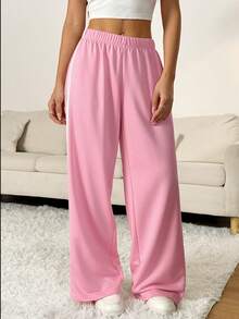 SHEIN PETITE Back To School Fall Outfits Women Clothes Women's Casual Wide Leg Sweatpants With Contrasting Stripes, Pink,Fall Clothes For Women Baggy - Pink - View 10