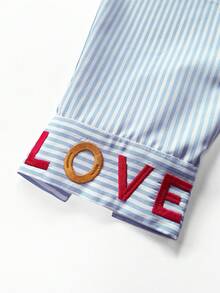 Franclia Áo sơ mi dài tay kẻ sọc cổ điển, họa tiết thêu tinh tế, dáng rộng và thoải mái - Nhiều màu - Xem 4