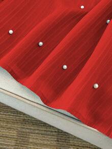 GlowEve CURVE 大码女式纯色系带长袖仿珍珠装饰优雅连衣裙 - 紅色 - 查看 7