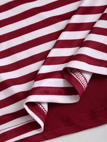 Sweetra Áo thun nữ tay dài cổ tròn họa tiết sọc nâu Y2K phong cách retro thập niên 2000, trang trí khóa cài, ôm sát, thoải mái - Màu Đỏ Sâu - Xem 4