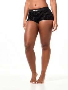 SUMWON WOMEN Mesh Boyshort With Geometric Pattern And Lace Trim - Black - View 6