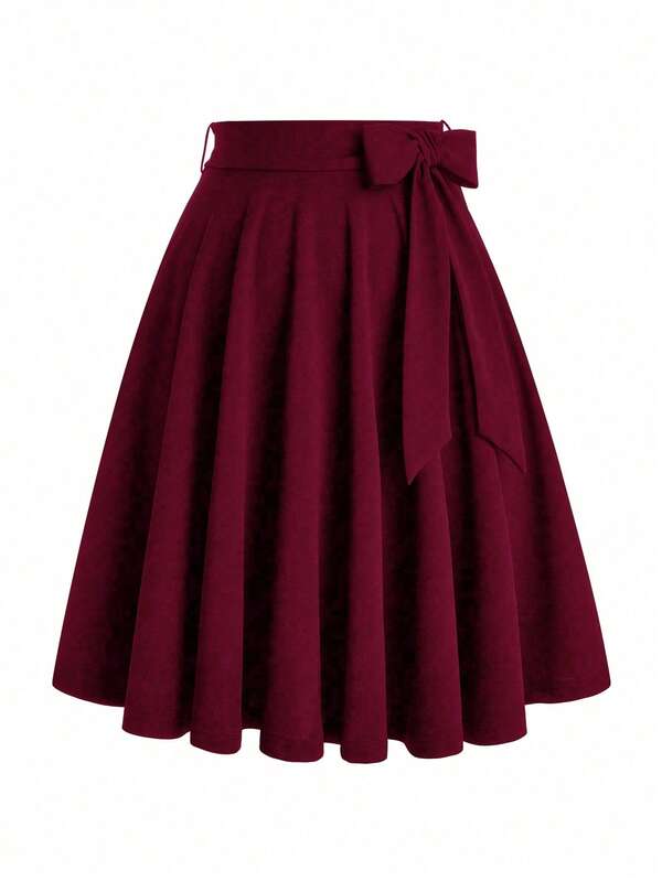 Celure Damen Große Größen Lässig einfarbiger Schleife A-Linie Rock