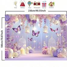 1 件彩色紫色蝴蝶背景横幅 - 可重复使用的聚酯墙壁装饰生日、周年纪念日和其他庆祝活动 - 非常适合室内和室外聚会、生日装饰、房间装饰、婚礼装饰 - 彩色 - 查看 5