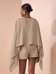 Zivah 2025秋冬新款通勤优雅休闲度假宽松棕色长袖衬衫+短裙两件套，旅行、通勤、聚会、度假、复古风格、购物、宴会、优雅、派对、约会、休闲-A - 卡其色 - 查看 2