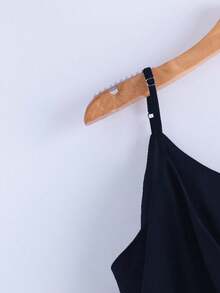 GlowEve 女士时尚休闲 V 领褶皱环绕式蝴蝶结腰带 A 字形吊带背心 - 藏蓝色 - 查看 4