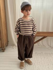 DAZY Young Boy Casual Versatile Commute Loose Solid Color Pants - Brown - View 2