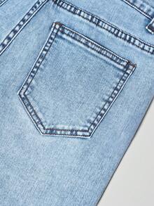 SHEIN Quần jeans ống loe co giãn, giặt dày thời trang Y2K đa năng, phổ biến dành cho các bé gái tuổi teen - Rửa trung bình - Xem 8
