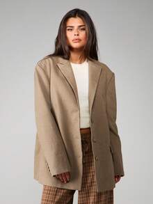 MISSGUIDED 超大羊毛宽松西装外套结构翻领夹克秋冬商务专业外套 - 灰色 - 查看 6