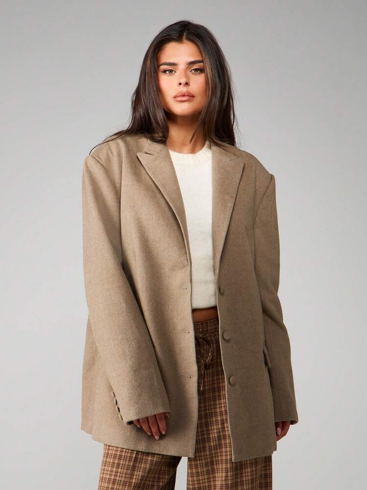 MISSGUIDED Oversized Wool Boxy Blazer Structured Lapel Jacket Fall Winter Business Professional Outerwear