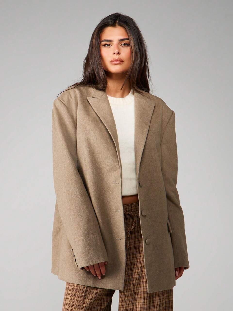 MISSGUIDED Oversized Wool Boxy Blazer Structured Lapel Jacket Fall Winter Business Professional Outerwear