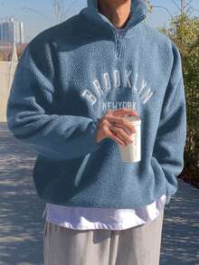 DAZY 男士字母刺绣半拉链套头衫，秋冬