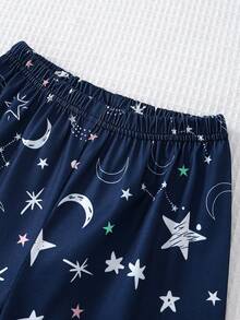 2件套男童休闲星星印花长袖睡衣套装 - 藏蓝色 - 查看 3