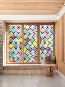 1 Roll Retro Diamond Window Decorative Film, Rainbow Grid Static Cling Privacy Film, Non-Adhesive UV Blocking, For Home Decor, Size 17.7 X 118 Inch - 彩色 - 查看 19