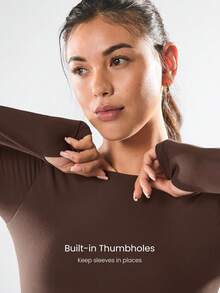 GLOWMODE FeatherFit™ Criss Cross Backless Cropped Sports Long Sleeve Tee Low Impact Yoga Pilates Daily - 巧克力棕 - 查看 4