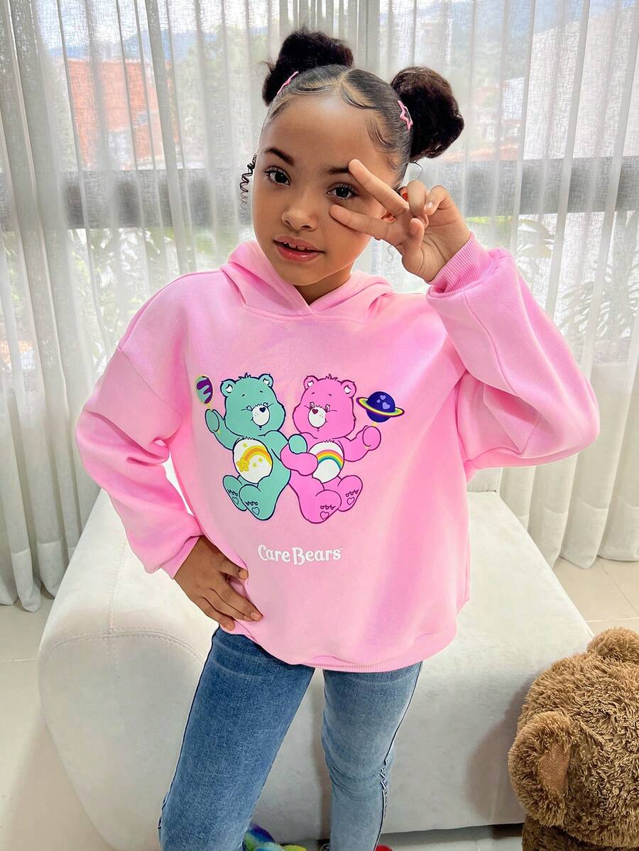 SHEIN X Care Bears Felpa con cappuccio oversize con stampa orso carina per ragazze pre-adolescenti, casual e versatile per uso quotidiano