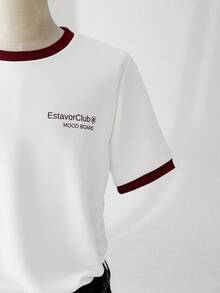 ESTAVOR 男士休闲撞色字母印花短袖 T 恤，夏季 - 白色 - 查看 8