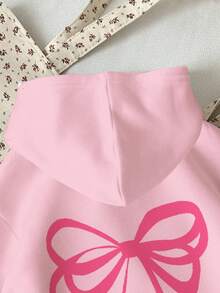 SHEIN 女童休闲可爱蝴蝶结装饰宽松圆领舒适针织长袖运动衫，奶油粉色，适合秋冬季 - 彩色 - 查看 5