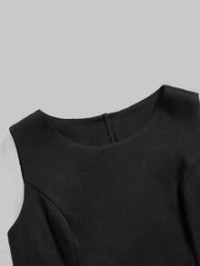 ROMWE Kawaii 可爱的钢琴键盘印花修身 A 字迷你连衣裙，学院风 - 黑色 - 查看 3