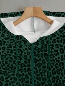 INAWLY 女士豹纹拉链卫衣外套，适合外出、教师、返校、毕业典礼、日常穿着 - 綠色 - 查看 3