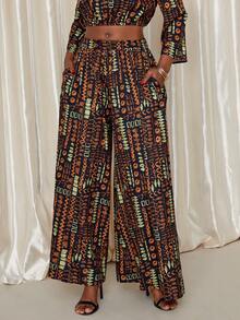 Eryvara Quần ống rộng họa tiết châu Phi thời trang dành cho nữ - Nhiều màu - Xem 3