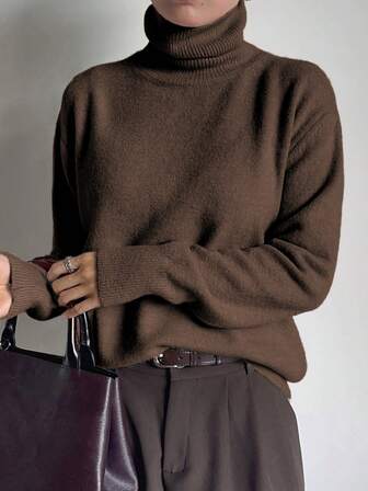 DAZY 1pc Women's Business Casual Pullover Turtleneck Sweater,Fall Women Clothes