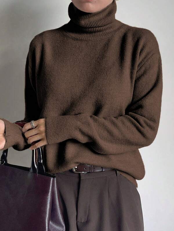 DAZY 1 szt. damski sweter biznesowy casualowy z golfem, jesienne ubrania damskie