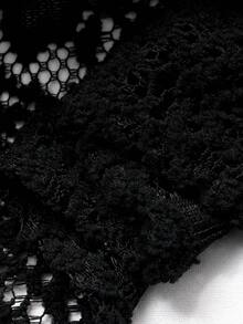 Dazy Plus Vestido Solto de Manga Lanterna com Renda Estilo A-Line para Mulheres Plus Size, Adequado para Festa, Encontro, Baile de Formatura, Vestidos Elegantes para Mulheres - Preto - Visão 8