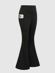 SHEIN Girlism 2条装少女保暖内衬高腰修身喇叭裤，黑色，秋冬季裤装打底裤套装 - 黑色 - 查看 7