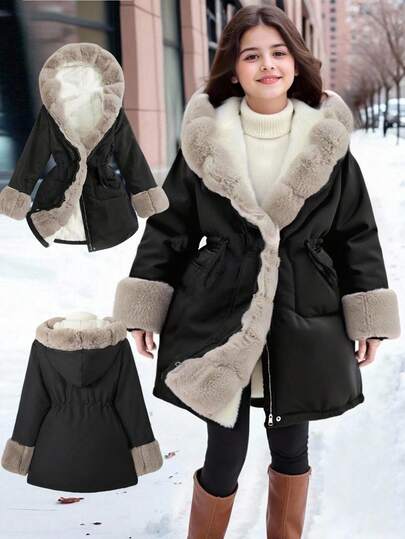 SHEIN 1 pièce Manteau matelassé pour filles, design de manches moelleuses, convient pour le port casual en hiver